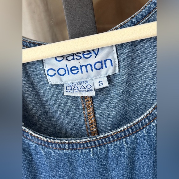 Vintage 90s Casey Coleman Bluebonnet Embroidered Denim Jumper Dress midi overall - Picture 7 of 11